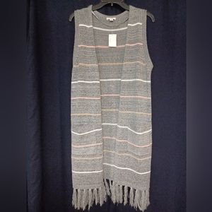 CATO gray sweater pin stripes and fringed bottom. Size M.
